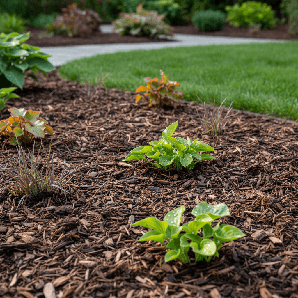 New perennial garden border with ornamental grasses