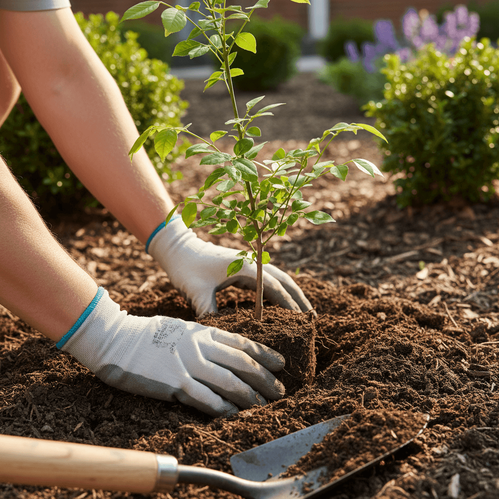 Planting a young maple tree